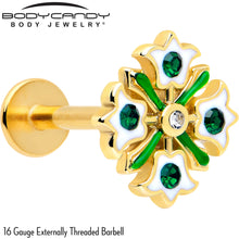 Load image into Gallery viewer, 16G 5/16 Green CZ Gem Gold Tone Flower Wreath Flatback Stud
