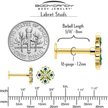 Load image into Gallery viewer, 16G 5/16 Green CZ Gem Gold Tone Flower Wreath Flatback Stud

