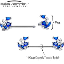 Load image into Gallery viewer, 14G 9/16 Blue Gem Twining Vine Barbell Nipple Ring Set
