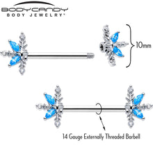 Load image into Gallery viewer, 14G 9/16 Blue CZ Gem Classic Flower Barbell Nipple Ring Set
