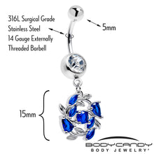 将图片加载到图库查看器，Clear Blue Gem Twining Vine Dangle Belly Ring
