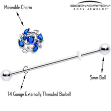 Load image into Gallery viewer, 14G Blue Gem Twining Vine Industrial Barbell 38mm
