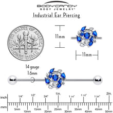 Load image into Gallery viewer, 14G Blue Gem Twining Vine Industrial Barbell 38mm
