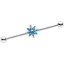 Load image into Gallery viewer, 14G Blue CZ Gem Classic Flower Industrial Barbell 38mm
