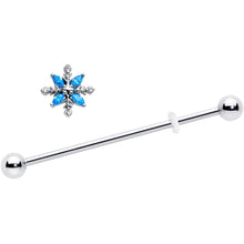 Load image into Gallery viewer, 14G Blue CZ Gem Classic Flower Industrial Barbell 38mm

