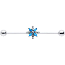 Load image into Gallery viewer, 14G Blue CZ Gem Classic Flower Industrial Barbell 38mm
