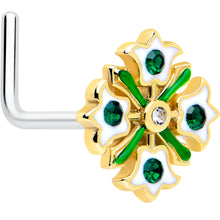 Load image into Gallery viewer, 20G 7mm Green Gem Flower Wreath L Shape Nose Ring
