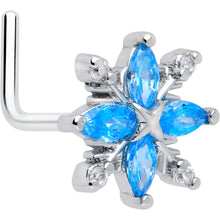 Load image into Gallery viewer, 20G 7mm Blue CZ Gem Classic Flower L Shape Nose Ring
