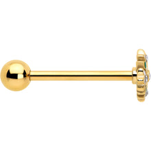 Load image into Gallery viewer, Clear Gem Gold Tone Flower Wreath Barbell Tongue Ring
