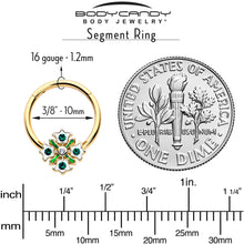 Load image into Gallery viewer, 16G 3/8 Green Gem Gold Tone Flower Wreath Hinged Segment Ring
