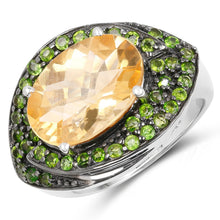 Load image into Gallery viewer, 6.11 Carat Genuine Citrine and Chrome Diopside .925 Sterling Silver Ring
