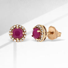 Load image into Gallery viewer, .77ct Ruby Diamond Stud Earrings 10KT Rose Gold
