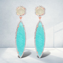 Load image into Gallery viewer, 14K Rose Gold Plated 17.14 Carat Genuine Amazonite, Prehnite And White Topaz .925 Sterling Silver Earrings
