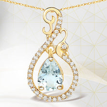 Load image into Gallery viewer, 0.76 Carat Genuine Aquamarine and White Diamond 14K Yellow Gold Pendant
