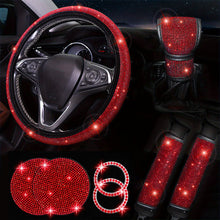 将图片加载到图库查看器，Diamond Set Leather Steering Wheel Cover Rhinestones Steering Wheel Cover With Crystal Breathable Anti-Slip Steering Wheel Protector Diamond Sparkling Car Steering Wheel Protector Vehicle Car Bling Steering Wheel Cover for Women Girls
