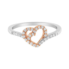 Load image into Gallery viewer, 10K Rose Gold over .925 Sterling Silver 1/5 Cttw Diamond Two Tone Open Heart Promise or Fashion Ring (I-J Color, I2-I3 Clarity) - Size 6

