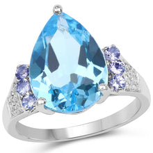 将图片加载到图库查看器，6.86 Carat Genuine Swiss Blue Topaz, Tanzanite &amp; White Topaz .925 Sterling Silver Ring
