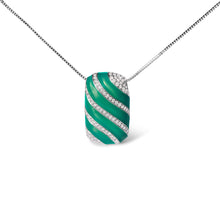 Load image into Gallery viewer, .925 Sterling Silver Turquoise Enamel and 1/2 Cttw Diamond Block 18" Pendant Necklace (F-G Color, VS1-VS2 Clarity)
