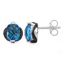 将图片加载到图库查看器，3.74 Carat Genuine Blue Topaz &amp; Black Diamond .925 Sterling Silver Earrings
