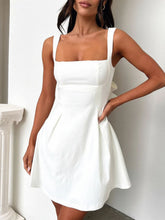 Load image into Gallery viewer, Dark Blue Bow Back Square Neck Mini Dress Luxury Feminine &amp; Flattering Dress For Girls
