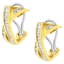 将图片加载到图库查看器，14K Yellow and White Gold 1/2 TDW "X" Shape Cross Over Diamond Hoop Earrings (I-J, I2-I3)
