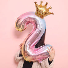 Load image into Gallery viewer, Luxury Gradient Modern 32inch Rainbow number Foil Balloons For Birthday party Decorations Kids Rose Ballons With Crown From 0-9 Numbers
