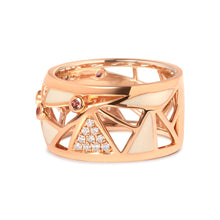 将图片加载到图库查看器，14K Rose Gold 1/3 Cttw Diamond and Pink Tourmaline Cigar Band Ring with White Enamel (G-H Color, SI1-SI2 Clarity)
