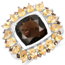Load image into Gallery viewer, 9.16 Carat Genuine Smoky Quartz &amp; Citrine .925 Sterling Silver Ring

