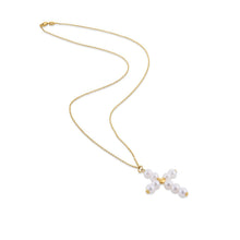 将图片加载到图库查看器，14k Yellow Gold Pearl Cross Pendant
