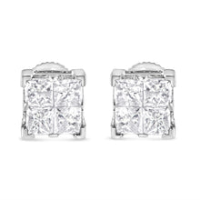 Load image into Gallery viewer, 10K White Gold 3/4 Cttw Invisible Set Princess-Cut Diamond Composite Square Stud Earrings (H-I Color, SI2-I1 Clarity)

