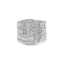 Load image into Gallery viewer, 10K White Gold 2 1/2 Cttw Round and Baguette-Cut Diamond Multi-Row Bypass Ring (J-K Color, I2-I3 Clarity) - Ring Size 7
