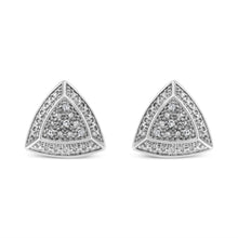 Load image into Gallery viewer, .925 Sterling Silver Diamond-Accented Trillion Shaped 4-Stone Halo-Style Stud Earrings (H-I Color, I2-I3 Clarity)
