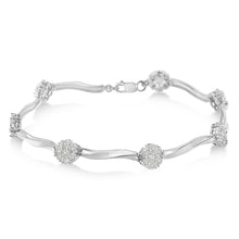 Load image into Gallery viewer, .925 Sterling Silver 1.0 cttw Miracle-Set Diamond 7 Stone Floral Cluster Link Bracelet (I-J Color, I3 Clarity) -7"
