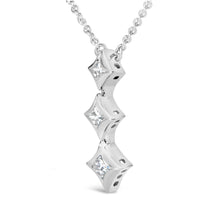 Load image into Gallery viewer, 10K White Gold 1/5 Cttw Princess Cut Diamond 3 Stone Drop 18" Pendant Necklace (H-I Color, SI2-I1 Clarity)
