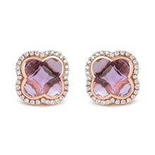 Load image into Gallery viewer, 18K Rose Gold 3/8 Cttw Diamond and 11x11mm Clover-Cut Purple Amethyst Gemstone Clover Halo Stud Earrings (G-H Color, SI1-SI2 Clarity)
