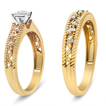 将图片加载到图库查看器，14K Yellow Gold Plated .925 Sterling Silver 1/5 Cttw Diamond Art Deco Style Engagement Ring Bridal Set (I-J Color, I3 Clarity) - Ring Size 7
