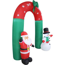 Load image into Gallery viewer, 8 Foot Tall Lighted Christmas Inflatable Santa Claus and Snowman Archway
