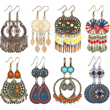 Load image into Gallery viewer, 8-Pairs: Bohemian Hollow  Retro Dangle Earrings
