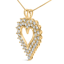 将图片加载到图库查看器，14K Yellow Gold Plated .925 Sterling Silver 3.00 Cttw Round Cut Diamond Cluster Heart 18" Pendant Necklace (K-L Color, I1-I2 Clarity)
