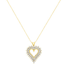 Load image into Gallery viewer, 14K Yellow Gold .925 Sterling Silver 4 cttw Round-cut Diamond Cluster Heart Pendant Necklace (K-L Color, I1-I2 Clarity)
