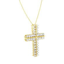 Load image into Gallery viewer, 10K Yellow Gold 4.0 Cttw Diamond Two Row Cross 18" Pendant Necklace (J-K Clarity, I1-I2 Color)
