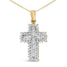 Load image into Gallery viewer, 14K Yellow Gold 2.0 Cttw Multi-Row Diamond Cross Pendant Necklace
