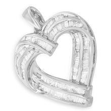 将图片加载到图库查看器，Sterling Silver 7/8 cttw Baguette Diamond Heart Pendant Necklace (I-J, I2-I3)
