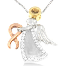将图片加载到图库查看器，10K Tri-Color Gold Diamond-Accented Angel Awareness Ribbon Pendant Necklace (H-I Color, I1-I2 Clarity)
