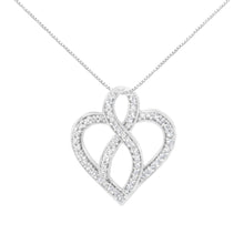 Load image into Gallery viewer, 14K White Gold 1/4 cttw Round Cut Diamond Heart and Ribbon Center Pendant Necklace (H-I, I1-I2)
