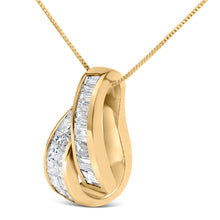 将图片加载到图库查看器，14K Yellow Gold 1 5/8 Cttw Princess and Baguette Diamond Duo Bar Pendant Necklace (G-H Color, VS2-SI1 Clarity) - 18"
