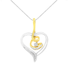 Load image into Gallery viewer, Espira 10K Two-Tone Yellow &amp; White Gold .03 Cttw Diamond-Accented Round-Cut Diamond Swirl Open Heart 18" Pendant Necklace (I-J Color, I2-I3 Clarity)
