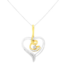Load image into Gallery viewer, Espira 10K Two-Tone Yellow &amp; White Gold .03 Cttw Diamond-Accented Round-Cut Diamond Swirl Open Heart 18" Pendant Necklace (I-J Color, I2-I3 Clarity)
