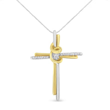 将图片加载到图库查看器，10K Two-Tone Yellow &amp; White Gold Diamond-Accented Cross 18" Pendant Necklace (J-K Color, I2-I3 Clarity)
