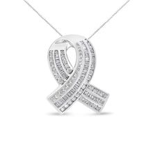 将图片加载到图库查看器，14K White Gold 2 5/8 Cttw Channel Set Round and Baguette Diamond Awareness Ribbon Pendant (H-I Color, I1-I2 Clarity) - Chain Not Included
